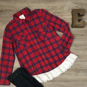 Plaid top with a twist of lace!